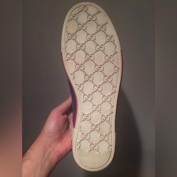 Gucci Blue Suede Script Logo Lace Up Low Sneakers Shoes size 8.5 - Picture 7 of 16